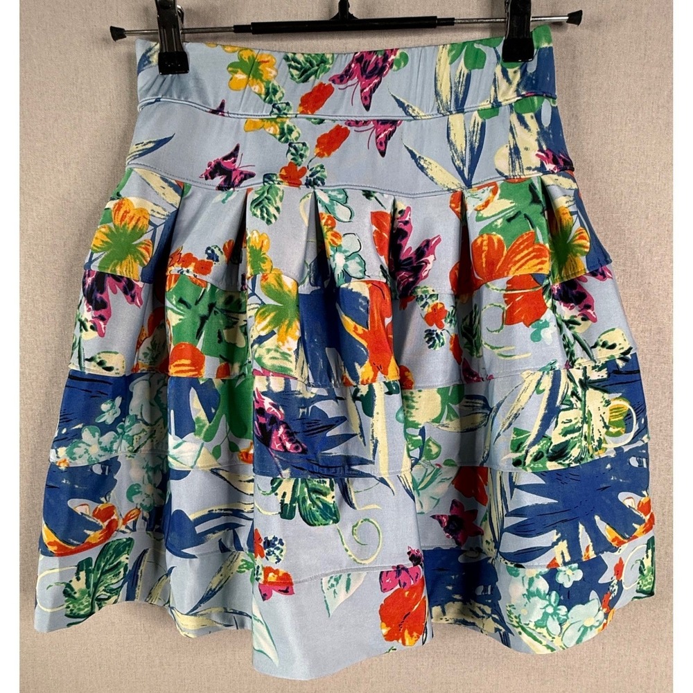T-bags Los Angeles Skirt Women S Blue Floral Pleated Mini Skirt‎ Bubble Vacation